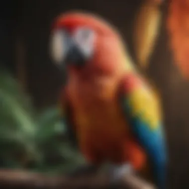 Feathered Majesty Colorful parrot perched on a branch with vibrant feathers