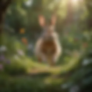 Playful rabbits hopping around a lush garden