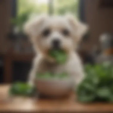 Maltese Dog with a Bowl of Spinach