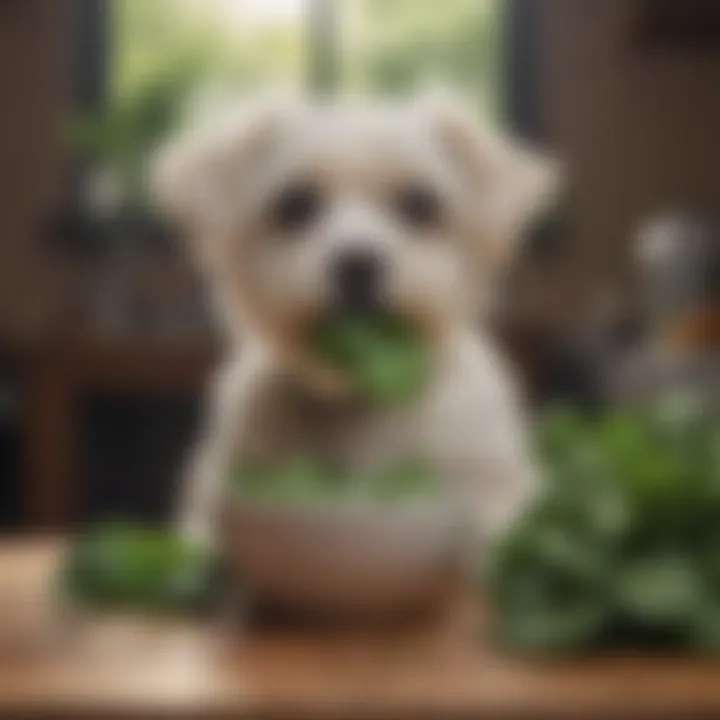 Maltese Dog with a Bowl of Spinach