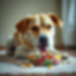 Canine enjoying a meal from a colorful bowl