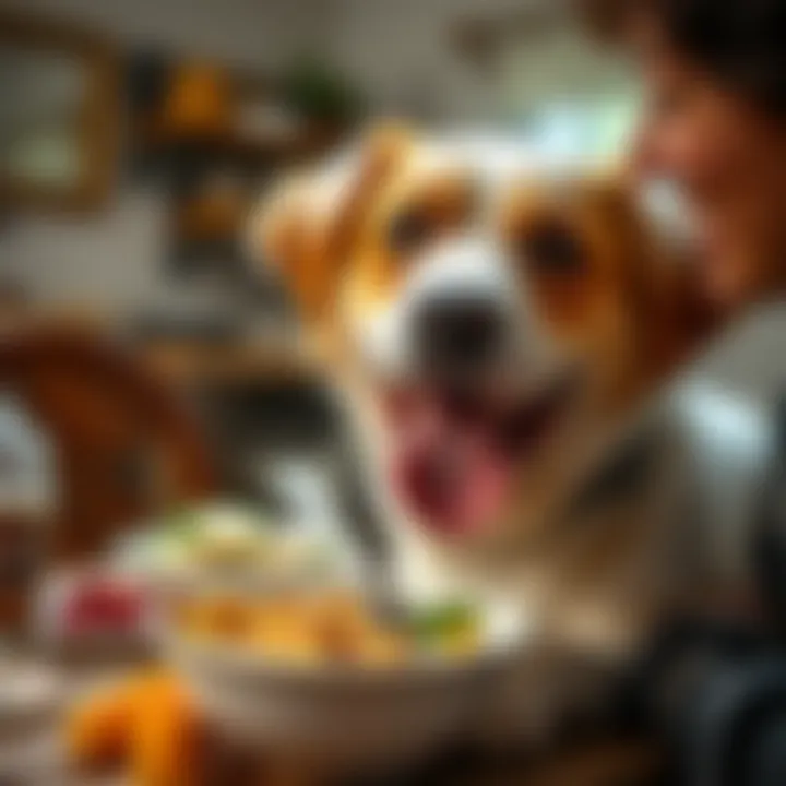 Joyful Mealtime Bonding A happy dog and owner sharing a mealtime moment