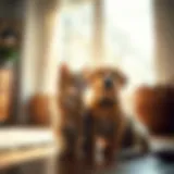 A serene moment between a cat and a dog sitting together in a sunlit room