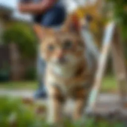 A worried cat owner searching for their furry companion in a neighborhood