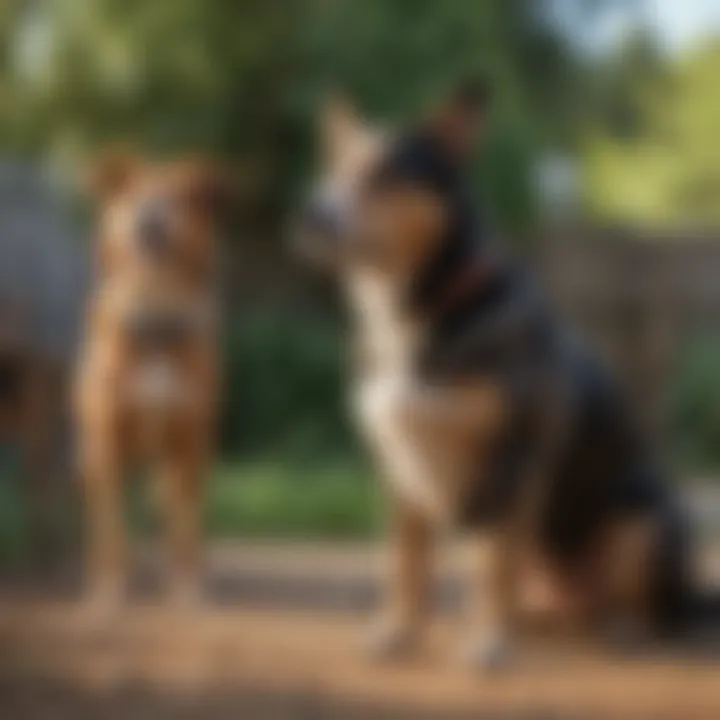 Owner training dog in a backyard