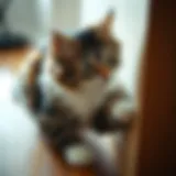 A cat marking territory by rubbing against furniture