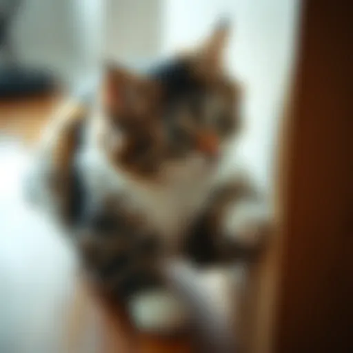 A cat marking territory by rubbing against furniture