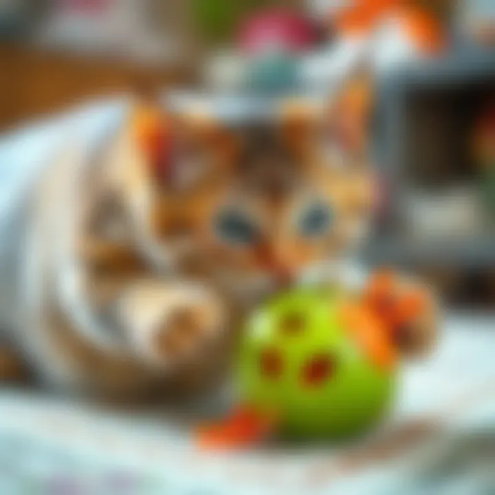 A cat engaging in play with an interactive toy