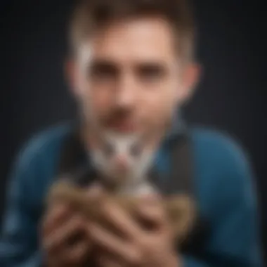 A sugar glider bonding with its owner in a carrying pouch