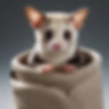 A sugar glider enjoying comfort in a plush carrying pouch