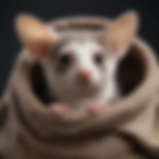 A sugar glider comfortably nestled in a carrying pouch