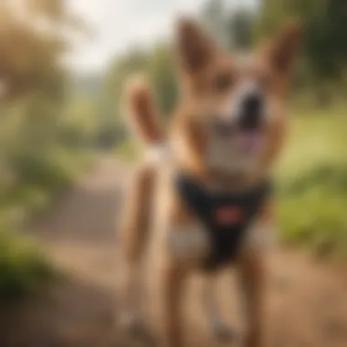 Happy dog enjoying freedom with one snap dog harness on a sunny day