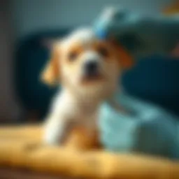 A young puppy receiving flea treatment