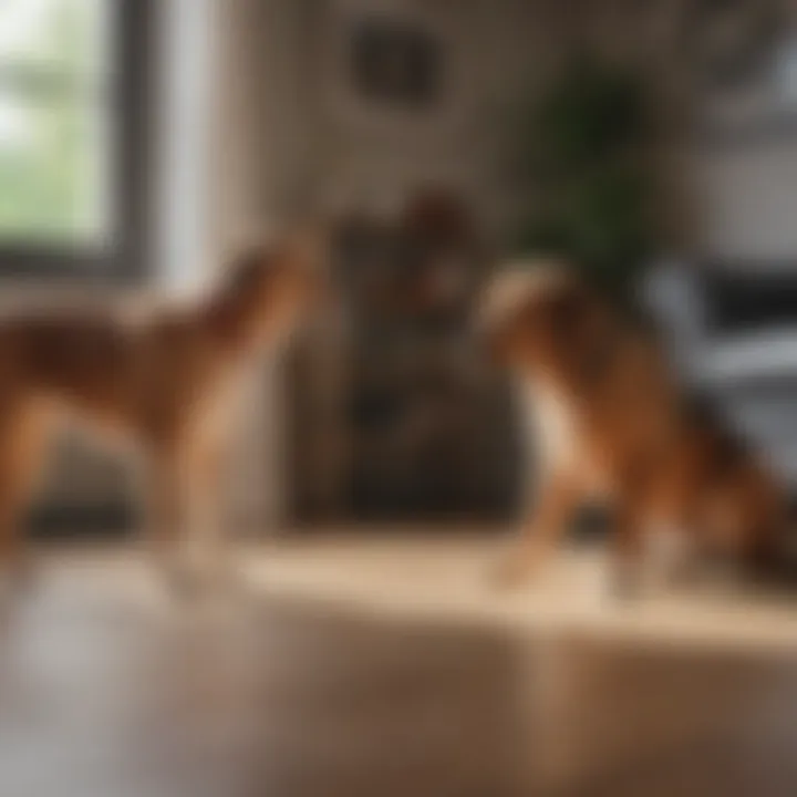 A playful dog interacting with a child in a clean home environment