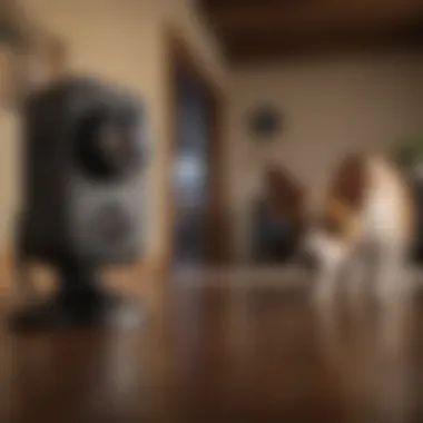 A sleek pet monitoring camera mounted in a home setting