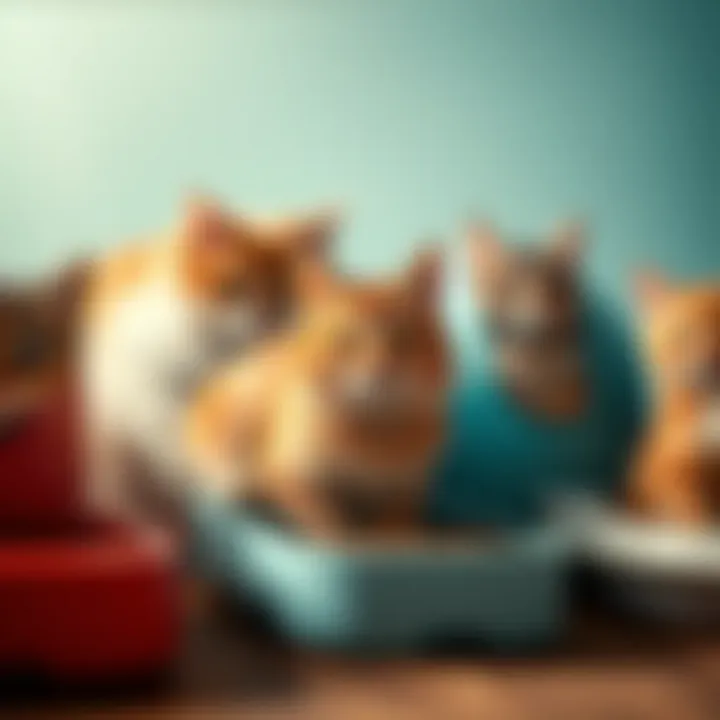 Various cat food bins showcasing design diversity