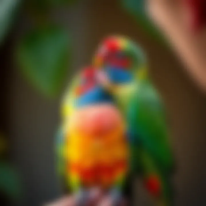 Affectionate Lovebird: A Bonding Experience A vibrant lovebird interacting with its owner