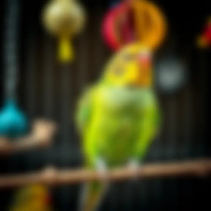 Playful Parakeet: Enriching Life with Fun A parakeet playing with toys in its habitat