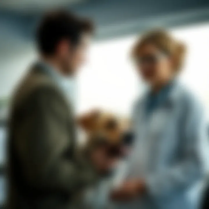 Expert Guidance on Canine Nutrition A pet owner consulting a veterinarian about dog nutrition