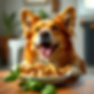 Joy of Balanced Canine Diets A dog happily enjoying a meal, signifying healthy eating habits