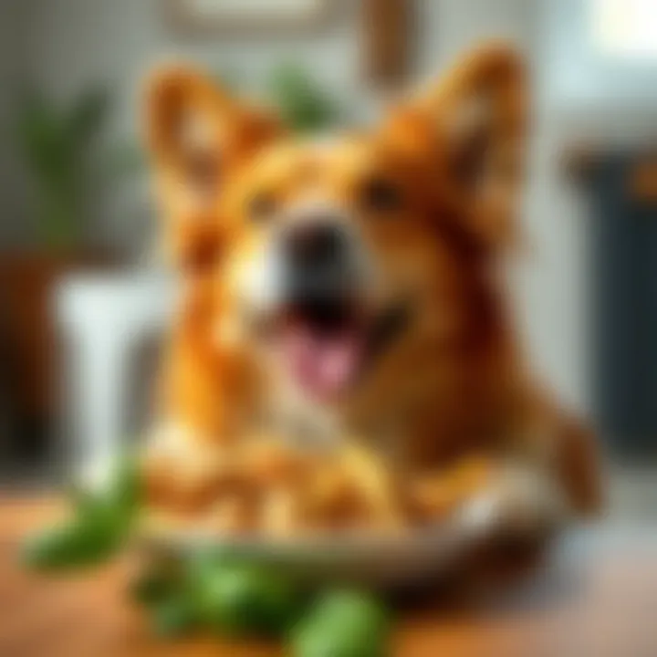 Joy of Balanced Canine Diets A dog happily enjoying a meal, signifying healthy eating habits