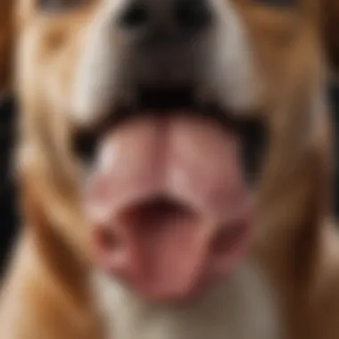 A close-up of a dog's mouth during a squeak