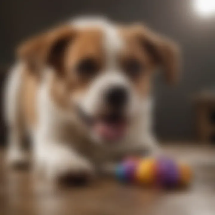 A joyful dog playing with a squeaky toy