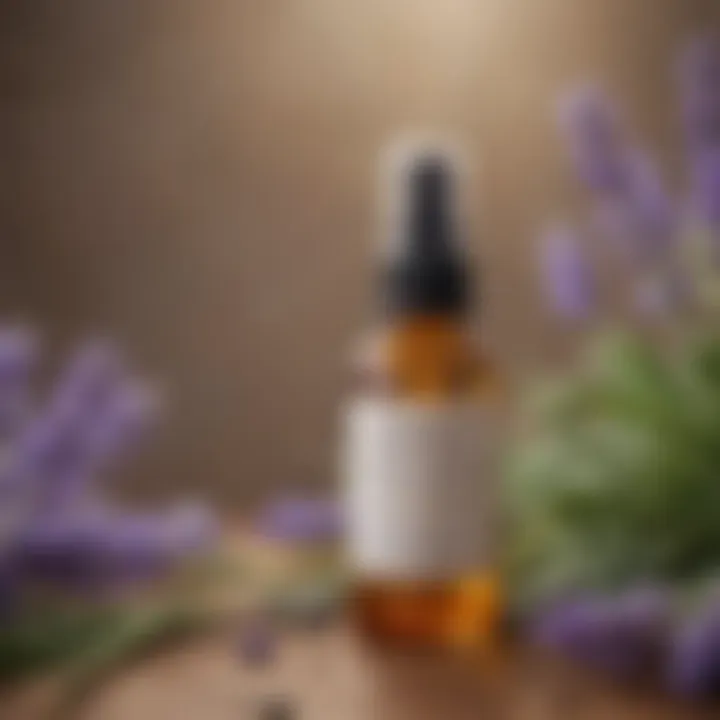 Illustration of Thunderease Pheromone Spray bottle alongside calming lavender and chamomile