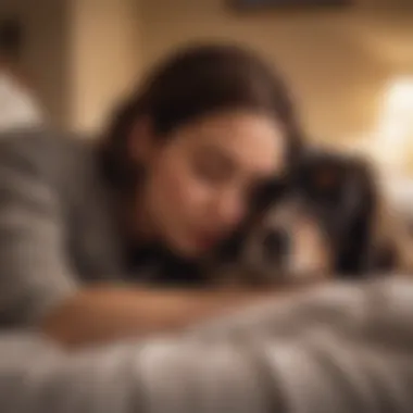 Owner petting dog before bedtime