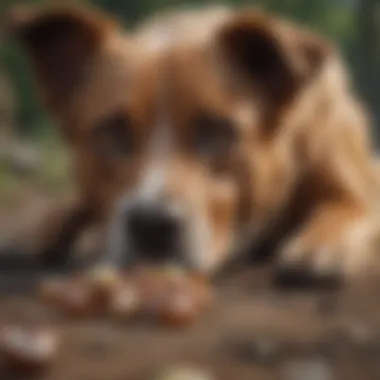 Dog eating toxic substance