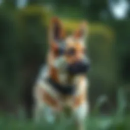 A well-trained security dog standing alert