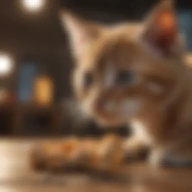 A kitten responding to training with treats