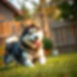 Siberian Husky playing in a yard
