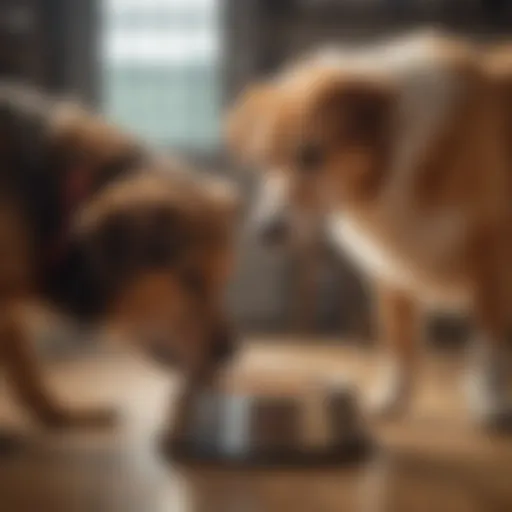 A concerned dog owner observing their pet's empty food bowl