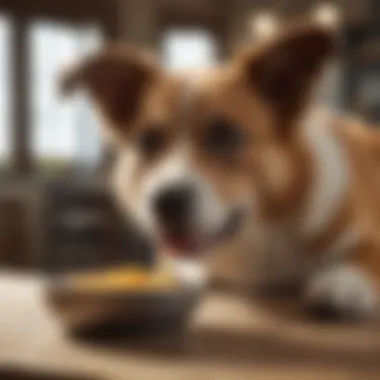 A dog enthusiastically eating from its bowl