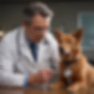 A veterinarian examining a dog with a stethoscope