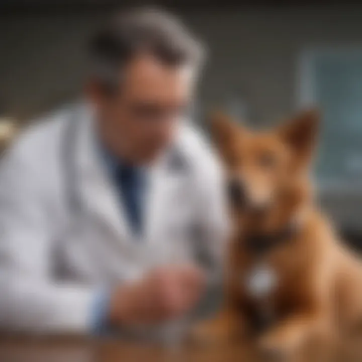 A veterinarian examining a dog with a stethoscope