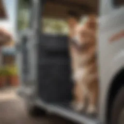 A close-up view of a stylish truck door cover designed for dogs, showcasing its fabric and design.