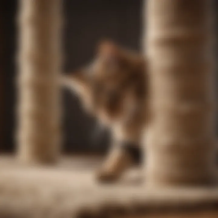 Cat enjoying carpet covered scratching post