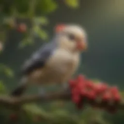 Cockatiel perched on a branch eating fresh berries