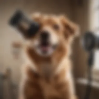 Happy Dog Enjoying the Drying Process with a Hair Dryer