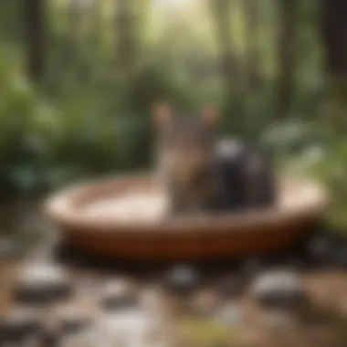 Outdoor setting with waterproof cat bed blending into nature