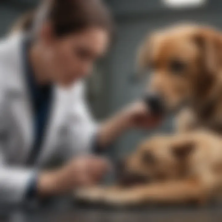 A veterinarian examining a dog with itchy skin