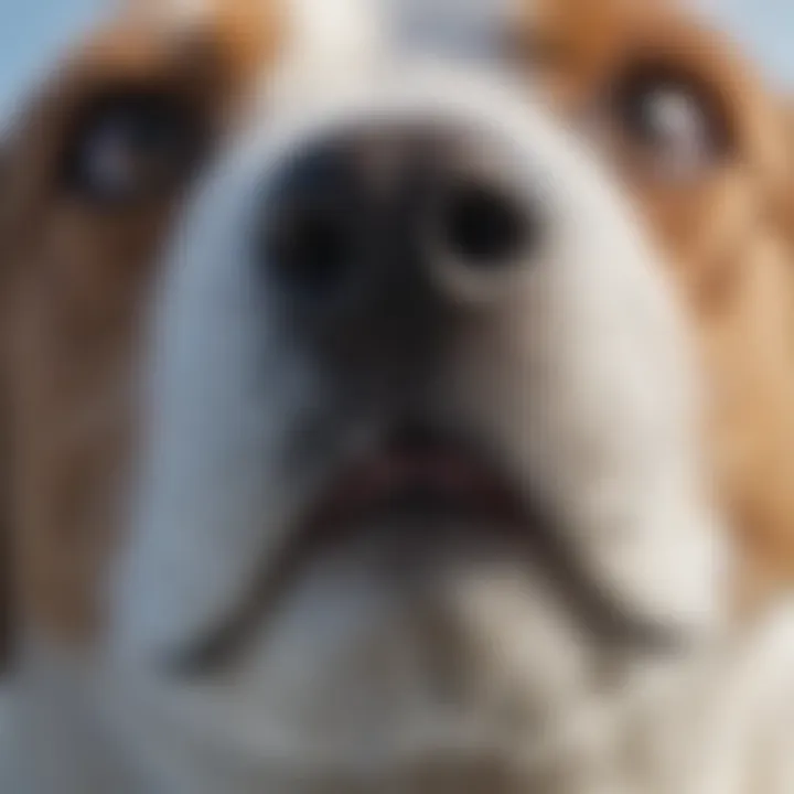 Close-up of a dog's nose showing snow nose condition