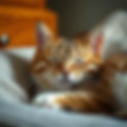 A serene cat resting comfortably, showcasing a calm demeanor despite asthma.