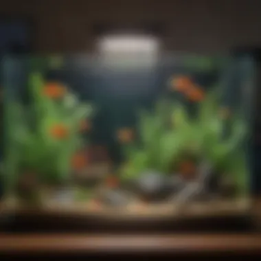 Illustration of a battery-operated fish tank heater in a vibrant aquarium setting