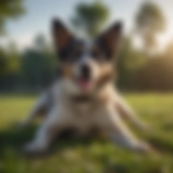 A peaceful dog lying on a grassy field, relaxed and comfortable.