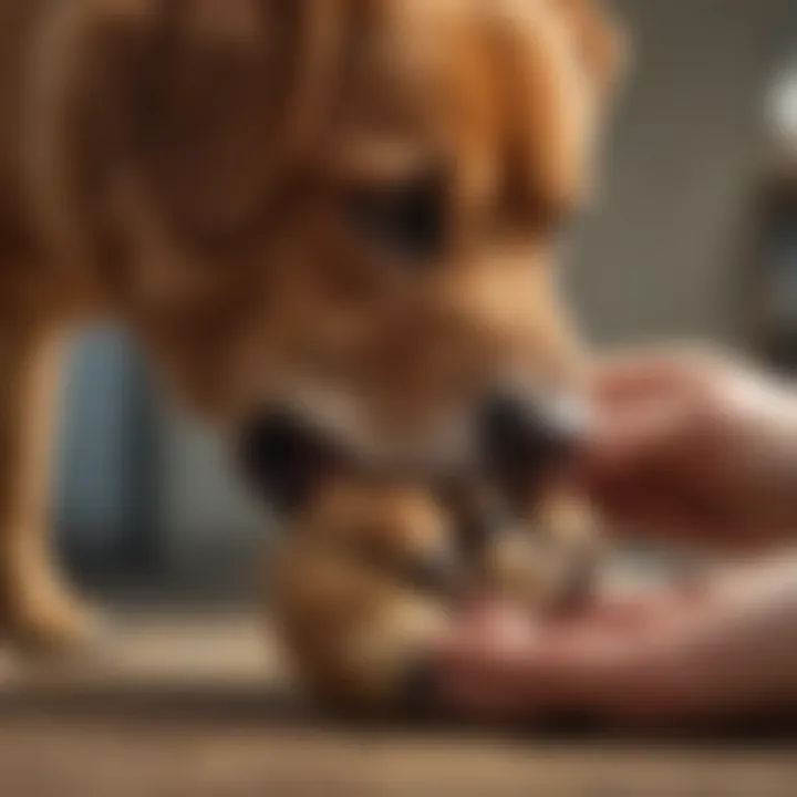 A veterinarian examining a dog's paw for health issues.