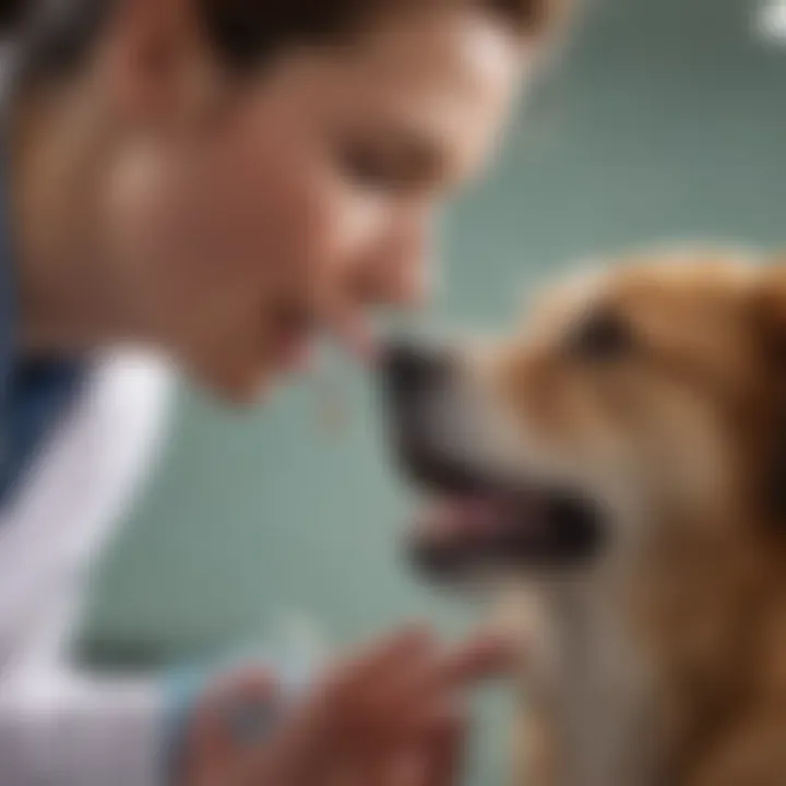 Veterinarian examining a dog's dental health