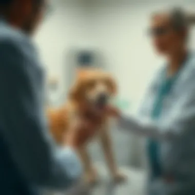 A veterinarian examining a dog in a clinic